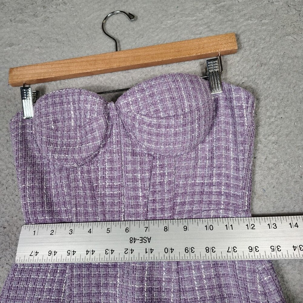 Aqua Mini Dress Women's Small Purple Wool Blend Tweed Bustier Strapless Preppy - Picture 8 of 13